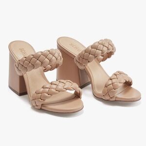 Schutz Elida Leather Block Heel in Honey Beige